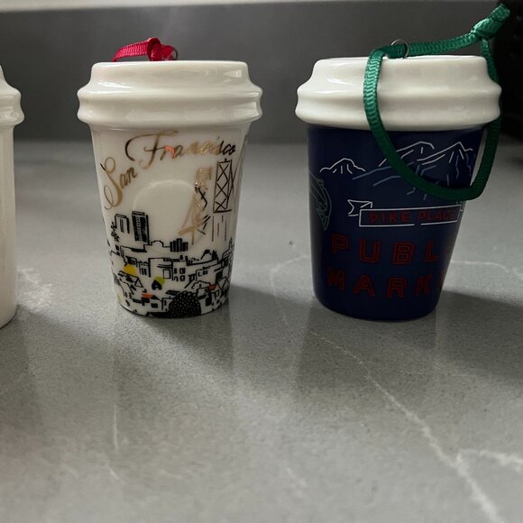 Set of 3 Ceramic Starbucks Ornaments - Picture 3 of 4